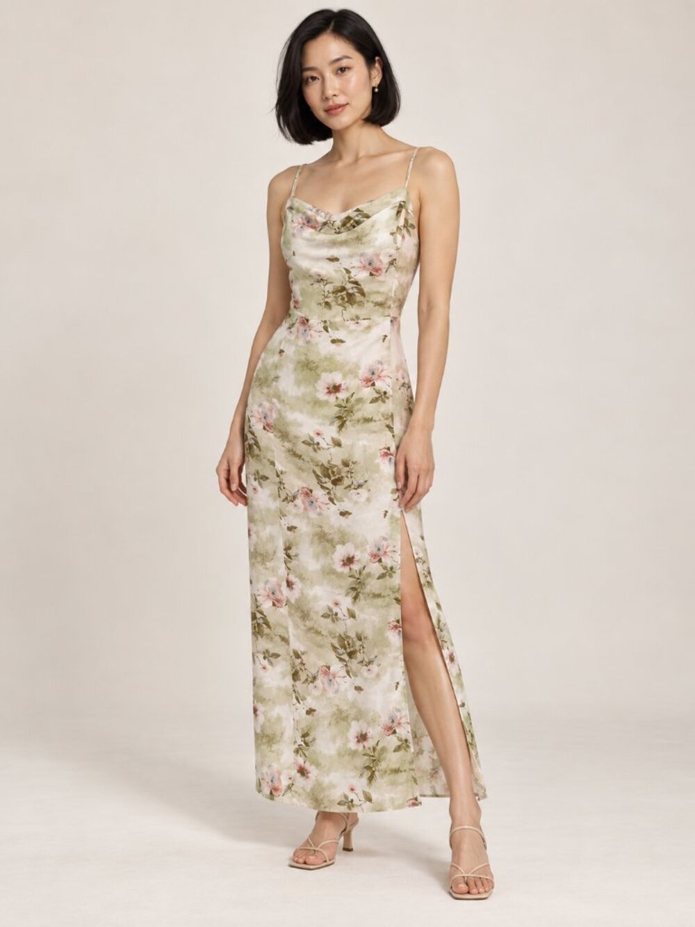 Abercrombie Camille Midi Dress L Green Floral Slit Wedding Guest NWT